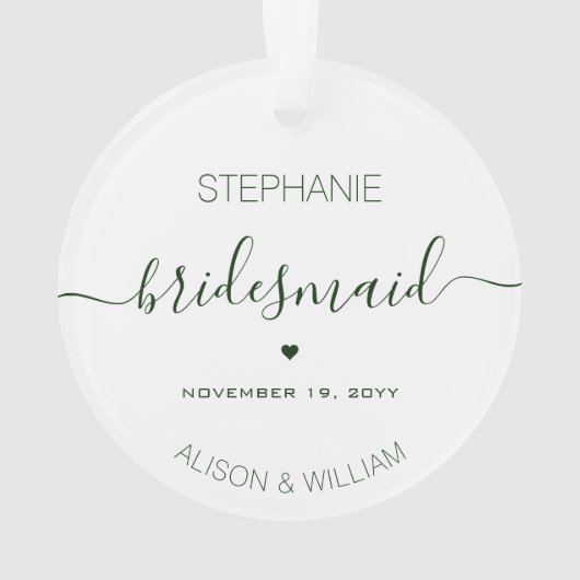 Persoonlijke Minimalistische Bruidsmeisje Donkergr Ornament (achterkant)