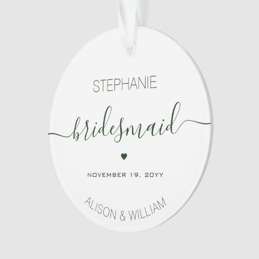 Persoonlijke Minimalistische Bruidsmeisje Donkergr Ornament (voorkant)