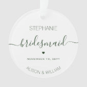 Persoonlijke Minimalistische Bruidsmeisje Donkergr Ornament (voorkant)