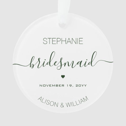 Persoonlijke Minimalistische Bruidsmeisje Donkergr Ornament (voorkant)