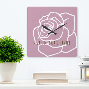 Persoonlijke Minimalistische Moderne Roze Roos Blo Vierkante Klok
