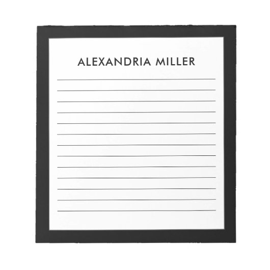 Persoonlijke minimalistische zwarte monogram, naam notitieblok (Voorkant)