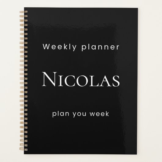 Persoonlijke Minimalistische Zwarte Weekplanner Planner (Voorkant)