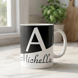 Persoonlijke Minimalistische Zwarte & Witte Naam C Koffiemok