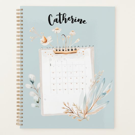 Persoonlijke mint- en gouden bloemendecoratie planner (Voorkant)