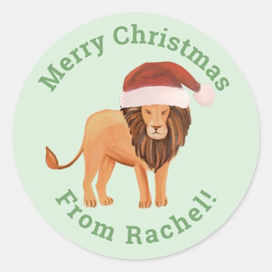 Persoonlijke Mint Merry-kerstkerstSanta Lion Ronde Sticker (Voorkant)