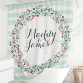Persoonlijke mintgroene bloemenkrans  douchegordijn