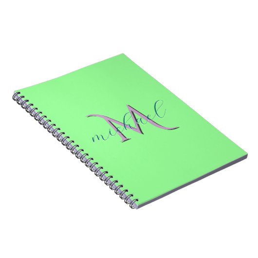 Persoonlijke mintgroene monogram initiaal en naam notitieboek (Rechterzijde)