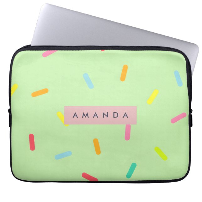 Persoonlijke Mintgroene Pastel Strooi Confetti Laptop Sleeve (Voorkant)