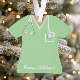 Persoonlijke mintgroene verpleegster scrubset ornament