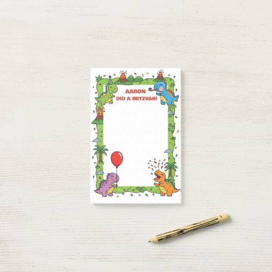 Persoonlijke Mitzvah met Dinosaurus Thema Post-it® Notes (Op bureau)