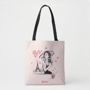 Persoonlijke Mode Girl Paris Sketch Canvas tas