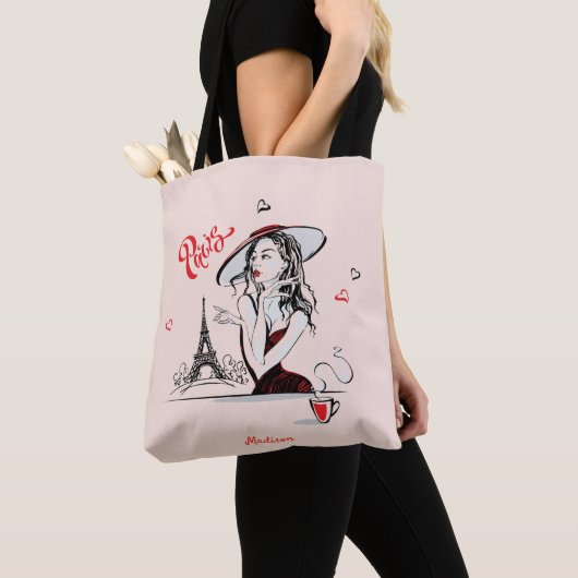 Persoonlijke Mode Girl Paris Sketch Canvas tas (Dichtbij)