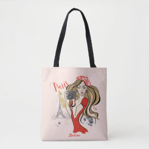 Persoonlijke Mode Girl Paris Sketch Canvas tas