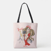 Persoonlijke Mode Girl Paris Sketch Canvas tas (Achterkant)