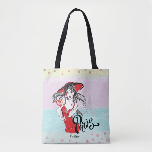 Persoonlijke Mode Girl Paris Sketch Canvas tas (Voorkant)