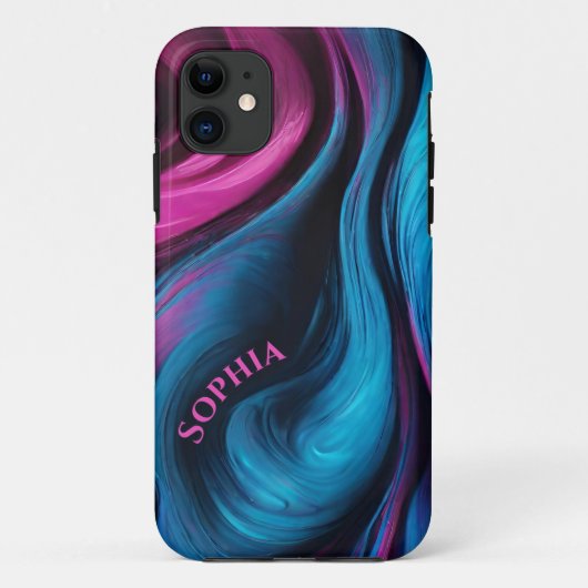 Persoonlijke Moderne Abstract-Blauw en Fuchsia- Case-Mate iPhone Case (Achterkant)