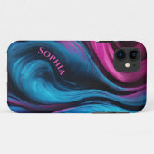 Persoonlijke Moderne Abstract-Blauw en Fuchsia- Case-Mate iPhone Case (Achterkant (horizontaal))