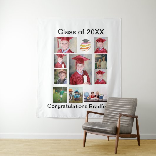 Persoonlijke moderne afstudeerfoto collage met 11 wandkleed (In situ)
