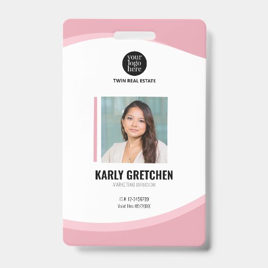 Persoonlijke moderne bedrijfspas roze badge (Voorzijde)