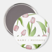 Persoonlijke moderne botanische roze tulp magneet (Voorkant / Achterkant)
