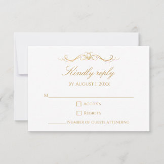 Persoonlijke Moderne Elegante Gouden & Witte Huwel RSVP Kaartje