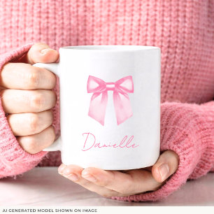 Persoonlijke Moderne Elegante Roze Strik Naam Mok