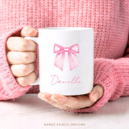 Persoonlijke Moderne Elegante Roze Strik Naam Mok