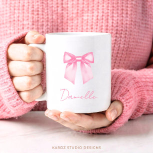 Persoonlijke Moderne Elegante Roze Strik Naam Mok