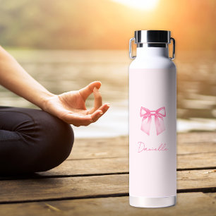 Persoonlijke Moderne Elegante Roze Strik Naam Waterfles
