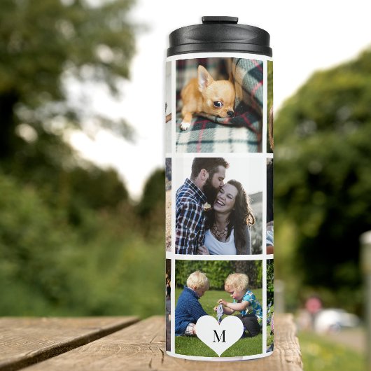 Persoonlijke moderne fotocollage met monogram thermosbeker