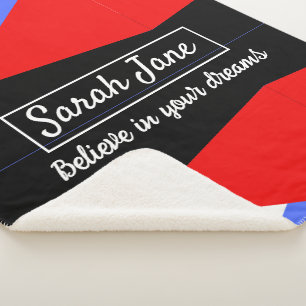 Persoonlijke moderne geometrische rood en blauw sherpa deken