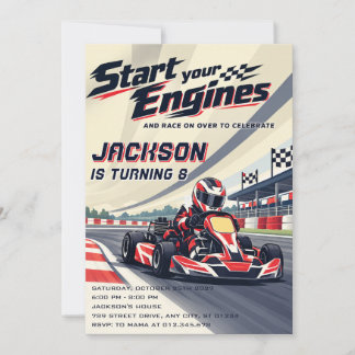 Persoonlijke moderne go-karting verjaardag kaart