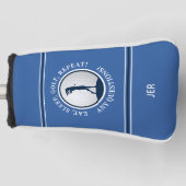 Persoonlijke Moderne Golfer Monogram Blauwe Dames Golfheadcover (Voorkant)