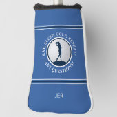 Persoonlijke Moderne Golfer Monogram Blauwe Dames Golfheadcover (Draai 90)