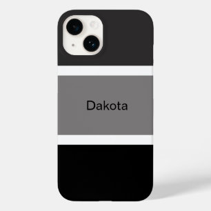 Persoonlijke Moderne Grijs Zwart Wit Streep Naam Case-Mate iPhone 14 Hoesje