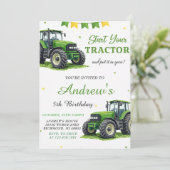 Persoonlijke moderne groene tractor verjaardag kaart (Staand voorkant)
