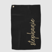 Persoonlijke Moderne Handtekening Zwart Goud Golfhanddoek (Voorkant)
