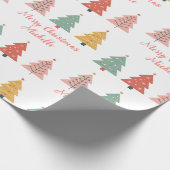 Persoonlijke moderne kerst roze dennenboom cadeaupapier (Hoek)