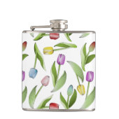 Persoonlijke Moderne Kleurrijke Tulp Bloem Heupfles (Voorkant)