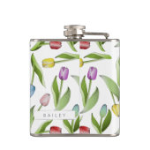 Persoonlijke Moderne Kleurrijke Tulp Bloem Heupfles (Achterkant)