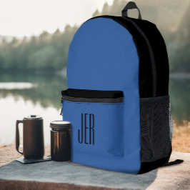 Persoonlijke moderne monogram initiaal zwart blauw bedrukte rugzak
