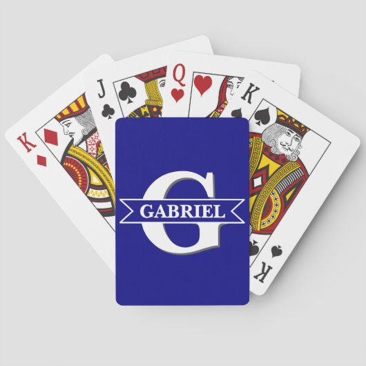 Persoonlijke Moderne Monogram Naam Navy Pokerkaart Pokerkaarten (Achterkant)