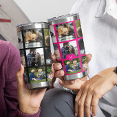 Persoonlijke moderne multi-fotocollage met monogra geïsoleerde drinkbeker
