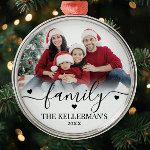 Persoonlijke moderne overlay gezinsfoto metalen ornament