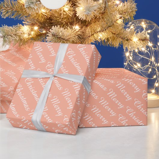 Persoonlijke Moderne Prettig Kerstmis Perzik Kleur Cadeaupapier (Feestdagen)