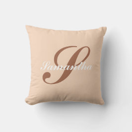 Persoonlijke moderne roze & bruine monogramnaam kussen