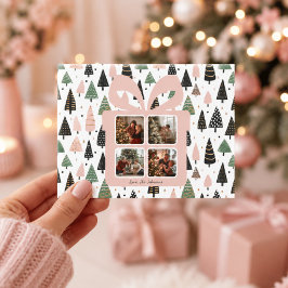 Persoonlijke moderne roze kerst foto ansichtkaart briefkaart