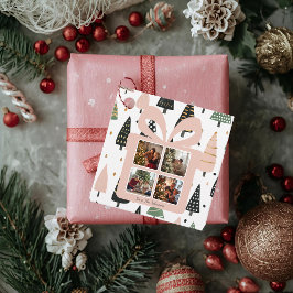 Persoonlijke moderne roze kerstcadeau doos bedankjes labels