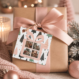 Persoonlijke moderne roze kerstcadeau doos bedankjes labels